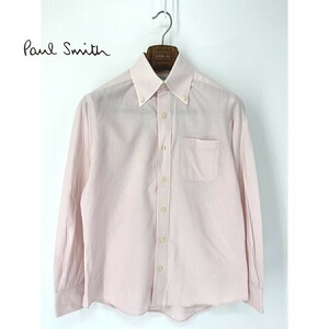 A6371/春夏 Paul Smith LONDON ポールスミス 無地 ボタンダウン カジュアル カッター ドレス Yシャツ S程 ピンク/メンズ スーツ用 ビジネス
