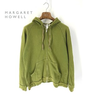 A6293/春夏 MARGARET HOWELL マーガレットハウエル コットン ジップアップ フード パーカー ブルゾン ジャケット L カーキ/レディース