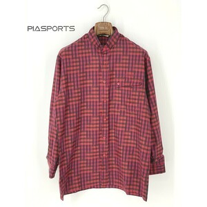 A7729/ beautiful goods spring summer PIA SPORTS Piasports wool mao color manner check total pattern geometrical pattern long sleeve dress cutter Y shirt 4 L degree red / men's 