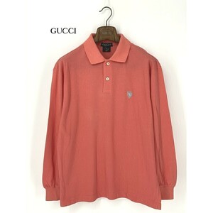 A8845/春夏 GUCCI グッチ コットン100% 長袖 ヘンリーネック 胸ロゴ刺繍 襟付き ロンT Tシャツ カットソー S ピンク イタリア製 メンズ