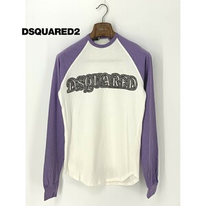 A8216/美品 春夏 DSQUARED2 ディースクエアード コットン デカロゴ プリント 丸首 長袖 Tシャツ カットソー XS 白 紫/イタリア製 メンズ