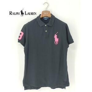 A8739/美品 春夏 POLO RALPH LAUREN ラルフローレン コットン 半袖 ビッグポニー 胸ロゴ刺繍 ポロシャツ Tシャツ XL 180/100A 黒 メンズ