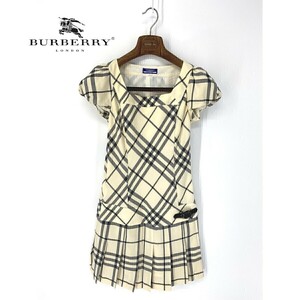 A6718/ beautiful goods spring summer BURBERRY LONDON Burberry wool noba check belt short sleeves boat neck flair Mini One-piece 36 M degree white / lady's 