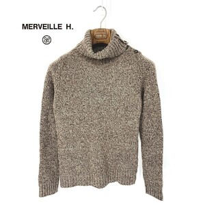 A6362/極美品 春夏 MERVEILLE H. メルベイユアッシュ ウール シルク タートルネック 長袖 ニット リブ セーター S程 M程 茶/レディース