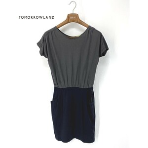 A5972/ beautiful goods spring summer thin DES PRES Des Pres Tomorrowland liyo cell easy gya The - short sleeves knees height One-piece 1 grey navy blue / made in Japan lady's 