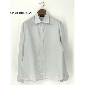 A8435/美品 春夏 EMPORIO ARMANI アルマーニ 黒ラベル コットン ダブルカフス 長袖 ドレス カッター Yシャツ 44/17 1/2 XL程 水色/メンズ