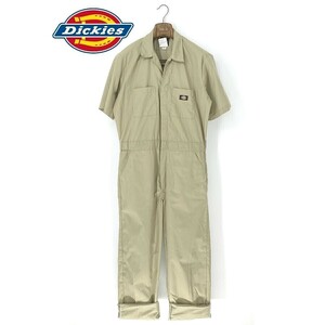 A9003/極美品 春夏 Dickies ディッキーズ コットン 半袖 オールインワン カバーオール ジャンプスーツ つなぎ M カーキ メンズ 作業着