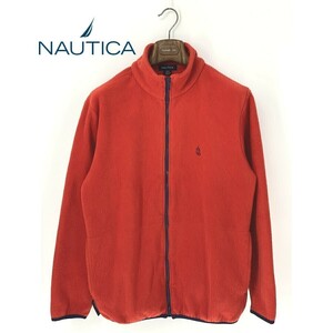 A8993/美品 春夏 NAUTICA ノーティカ ハイネック 長袖 ジップアップ 胸ロゴ刺繍 ボア フリース ジャケット ブルゾン S 赤 USA製 メンズ