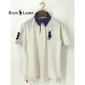 A8977/春夏 POLO RALPH LAUREN ラルフローレン コットン 半袖 ビッグポニー 胸ロゴ刺繍 ポロシャツ Tシャツ カットソー L 白 メンズ