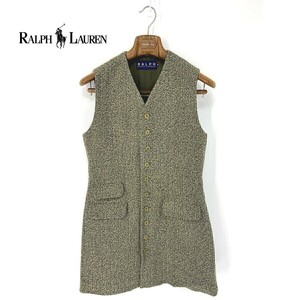 A6456/極美品 春夏 RALPH LAUREN ラルフローレン ウール ツイード ベスト ジレ チュニック ミニ シャツ ワンピース 9 緑/レディース