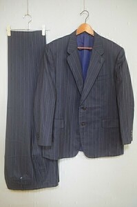 A628/美品 秋冬 総裏 Ermenegildo Zegna Traveller ゼニア ストライプ シングル2Bスーツ ジャケット セットアップ 上下48~50程 濃紺/メンズ