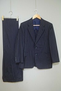 A1885/極美品 春夏 背抜き Ermenegildo Zegna ゼニア ウール ストライプ シングル2Bスーツ ジャケット セットアップ 上下46 48 濃紺/メンズ