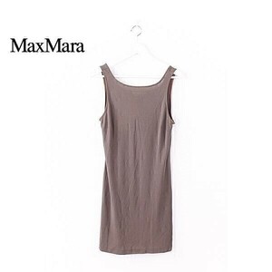 A3430/美品 春夏 MAX MARA マックスマーラ 白タグ レーヨン 膝丈 ノースリーブ スリット ドレス ワンピース M 茶/イタリア製 レディース