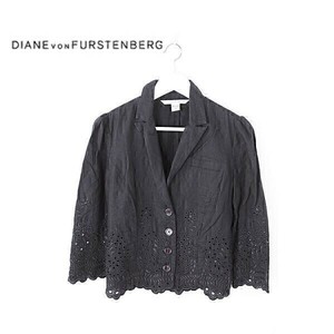 A3940/ превосходный товар весна лето Diane von Furstenberg Diane phone fa stain балка g вышивка linen100% выполненный в строгом стиле рубашка жакет 6 чёрный / женский 