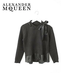 A3987/ прекрасный товар весна лето ALEXANDER MCQUEEN Alexander McQueen хлопок лента Thai переключатель ребра вязаный свитер чёрный / сделано в Италии ткань женский 