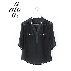 A3607/ прекрасный товар весна лето ato Ato шелк дизайн стиль тянуть over прозрачный рубашка блуза cut and sewn 38 чёрный / сделано в Японии женский 
