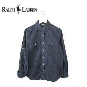 A3983/美品 春夏 RALPH LAUREN ラルフローレン 緑タグ LRL コットン ウエスタン ミリタリー ワーク シャツジャケット S 濃紺/レディース