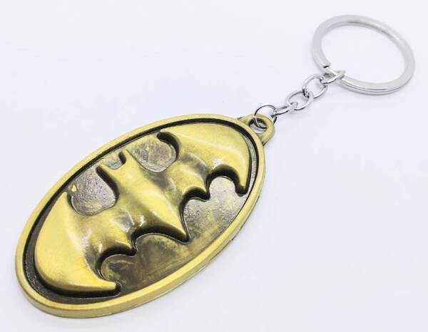 送料無料 バットマン Aゴールド キーリング キーホルダー オーバル DC アメコミ アメリカン雑貨 スマアク