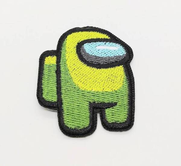 送料無料 アモングアス ワイド AMONGUS 黄緑 ワッペン アップリケ のり付き 刺繍 アイロン アメリカン雑貨 スマアク