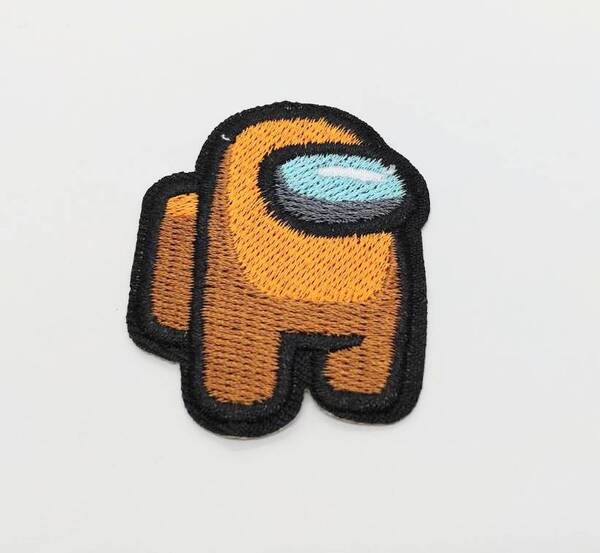 送料無料 アモングアス ワイド AMONGUS オレンジ ワッペン アップリケ のり付き 刺繍 アイロン アメリカン雑貨 スマアク