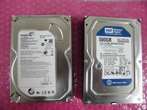 3.5インチHDD　SATA　Seagate　ST3500418AS（500GB）+WD5000AAKS（500GB）　2個セット