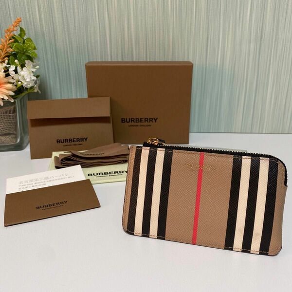 良品 BURBERRY アイコンストライプ コインケース カードケース PVC