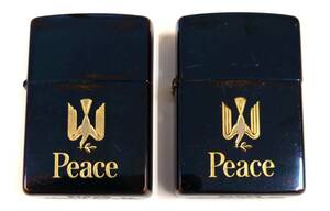 ◇ Zippo ジッポー ライター PEACE ピース ブルーチタン 1999年製 オイルライター 2点セット 喫煙具 ◇