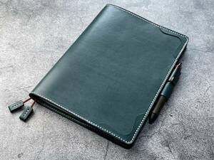 [ hand .]Campus semi B5 Note 30~100 sheets for blue green original leather cover ( angle flower ornament ) 2 ps book mark attaching 