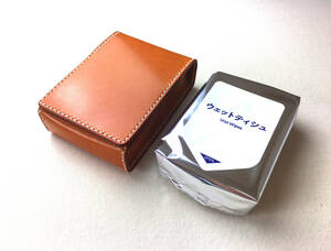 [ hand .] Camel color original leather wet tissues case (2 piece. pocket tissue . go in -.)