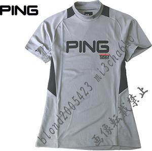 ■新品【PING GOLF】ピン ゴルフ 軽量素材 吸汗速乾 モックネック 前面BIGロゴ 半袖シャツ■GR/L