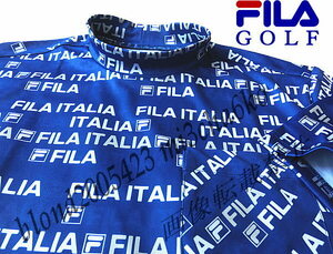 ■新品【FILA GOLF】フィラゴルフ COOL TOUCH接触冷感 全体飛びロゴ モックネック半袖シャツ■BL/3L(XXL)
