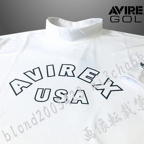 ■新品【AVIREX GOLF】アヴィレックス ゴルフ 吸汗速乾 前面BIGロゴ モックネック半袖シャツ■WH/LLの画像1