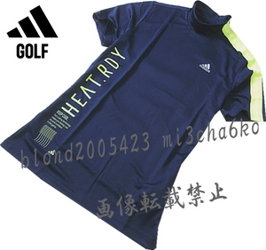 ■新品【adidas GOLF】アディダスゴルフ 清涼COOL-DRY 全面右側BIGロゴ 半袖 モックネック シャツ■NV/L