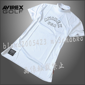 ■新品【AVIREX GOLF】アヴィレックス ゴルフ 吸汗速乾 前面BIGロゴ モックネック半袖シャツ■WH/LLの画像2