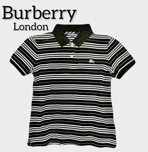 美品 Burberry London 半袖 ボーダー ポロシャツ 黒 S