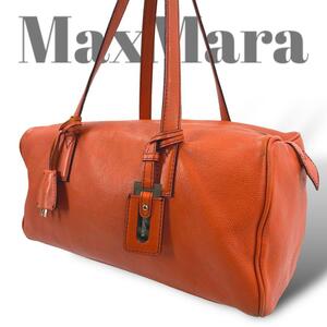  Max Mara кожа сумка "Boston bag" очарование katena orange плечо .. ручная сумочка 