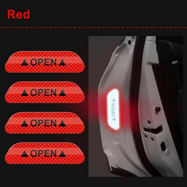 即購入OK　最安　即日発送　車　ドア　反射ステッカー　４枚セット　レッド　赤