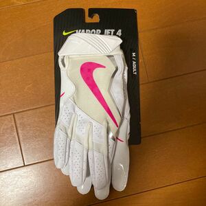 NIKE VAPOR JET 4 FOOTBALL GLOVES M american football glove white pink ADULT for adult unused tag attaching pink ribbon 