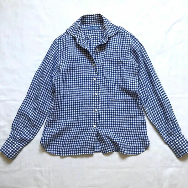 Maker's Shirt メーカーズシャツ鎌倉　リネンシャツ　襟付き　フィンガムチェック　ブルー　S
