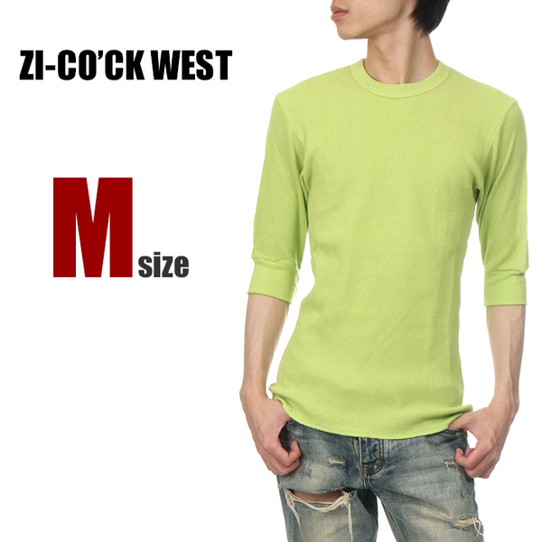 【新品】ジーコック ウェスト 五分袖 サーマル Tシャツ M メンズ レディース ライム ZI-CO'CK WEST 厚手 5分丈袖 無地