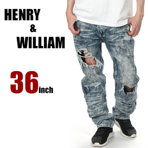 【36inch】【新品】HENRY&WILLIAM デニムパンツ 36インチ メンズ ヘンリー＆ウィリアム USAモデル ダメージ ケミカルウォッシュ ジーンズ