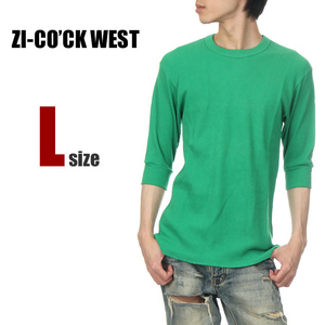 【新品】ジーコック ウェスト 五分袖 サーマル Tシャツ L メンズ レディース グリーン 緑 ZI-CO'CK WEST 厚手 5分丈袖 無地