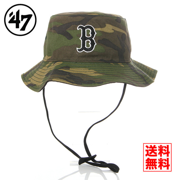 新品 47BRAND ボストン レッドソックス バケットハット 紐付き 迷彩 帽子 サファリハット バケハ メンズ レディース B-SARGE02GWF-CM