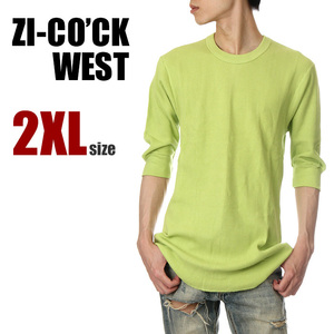 【新品】ジーコック ウェスト 五分袖 サーマル Tシャツ 2XL メンズ レディース ライム ZI-CO'CK WEST 厚手 5分丈袖 無地