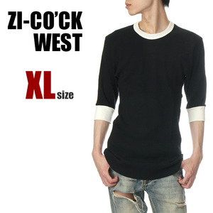 【新品】ジーコック ウェスト 五分袖 サーマル Tシャツ XL メンズ レディース 黒×白 ZI-CO'CK WEST 厚手 5分丈袖 無地