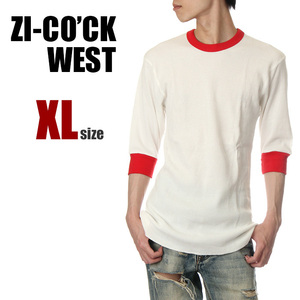 【新品】ジーコック ウェスト 五分袖 サーマル Tシャツ XL メンズ レディース 白×赤 ZI-CO'CK WEST 厚手 5分丈袖 無地