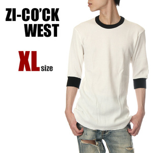 【新品】ジーコック ウェスト 五分袖 サーマル Tシャツ XL メンズ レディース 白×黒 ZI-CO'CK WEST 厚手 5分丈袖 無地