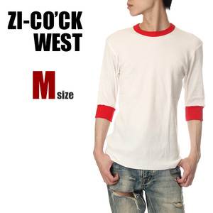 【新品】ジーコック ウェスト 五分袖 サーマル Tシャツ M メンズ レディース 白×赤 ZI-CO'CK WEST 厚手 5分丈袖 無地