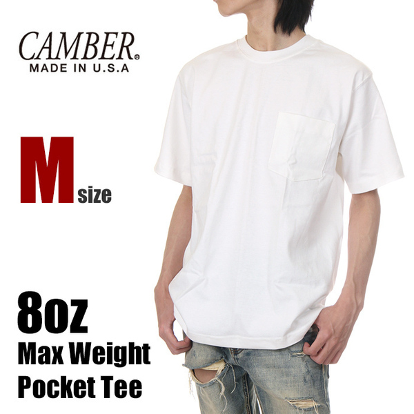 【新品】キャンバー Tシャツ ポケT M 白 メンズ レディース CAMBER 302 マックスウェイト ポケット 半袖 無地 厚手 ヘビーウェイト 8オンス