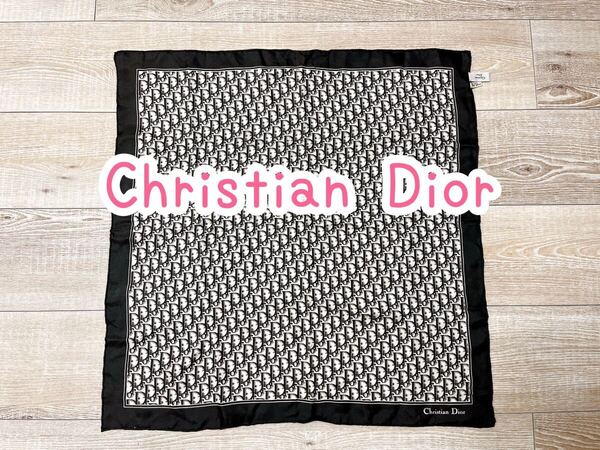 ★Christian Dior/ディオール/スカーフ/ハンカチ/トロッター 柄/黒